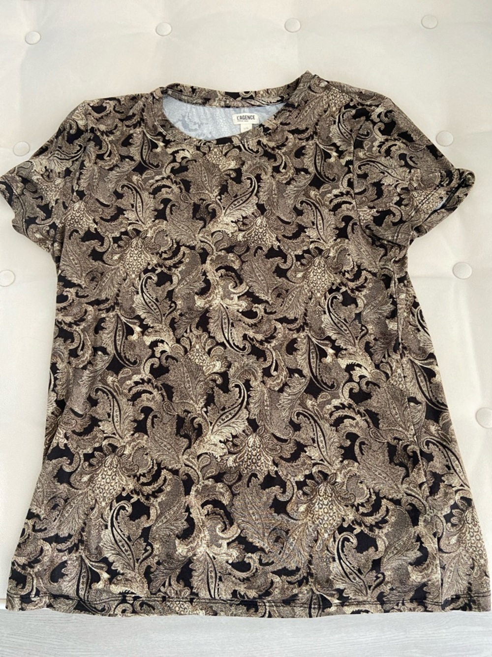 L’agence Black & Taupe Paisley-Print Short Sleeve Tee